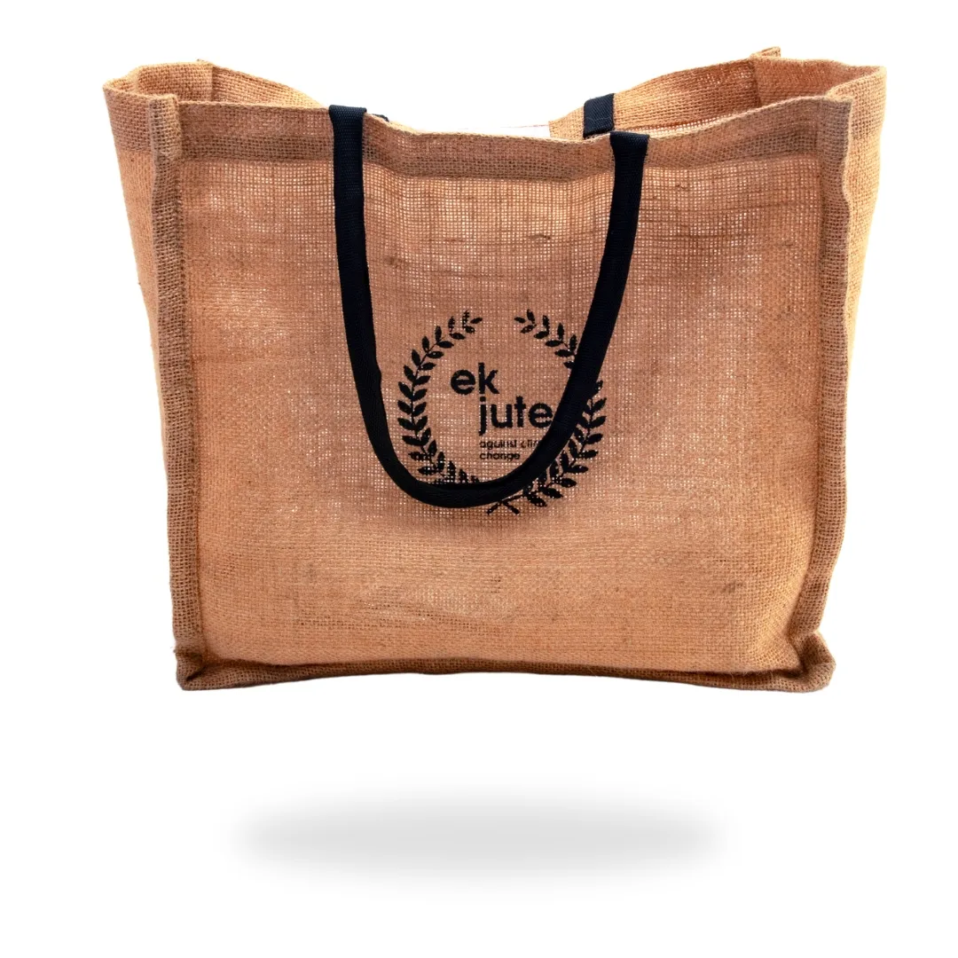 Stylish Khaki Printed Jute Tote Bag